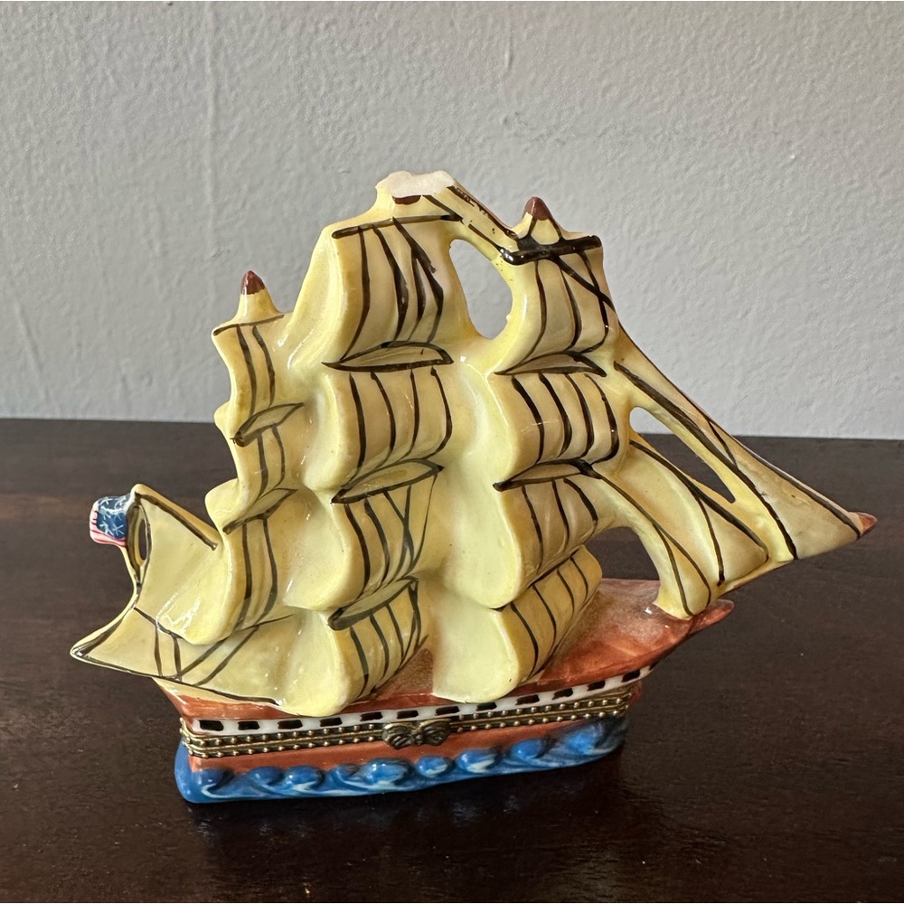 Porcelain Mast Sailing Ship Hinged Trinket Box